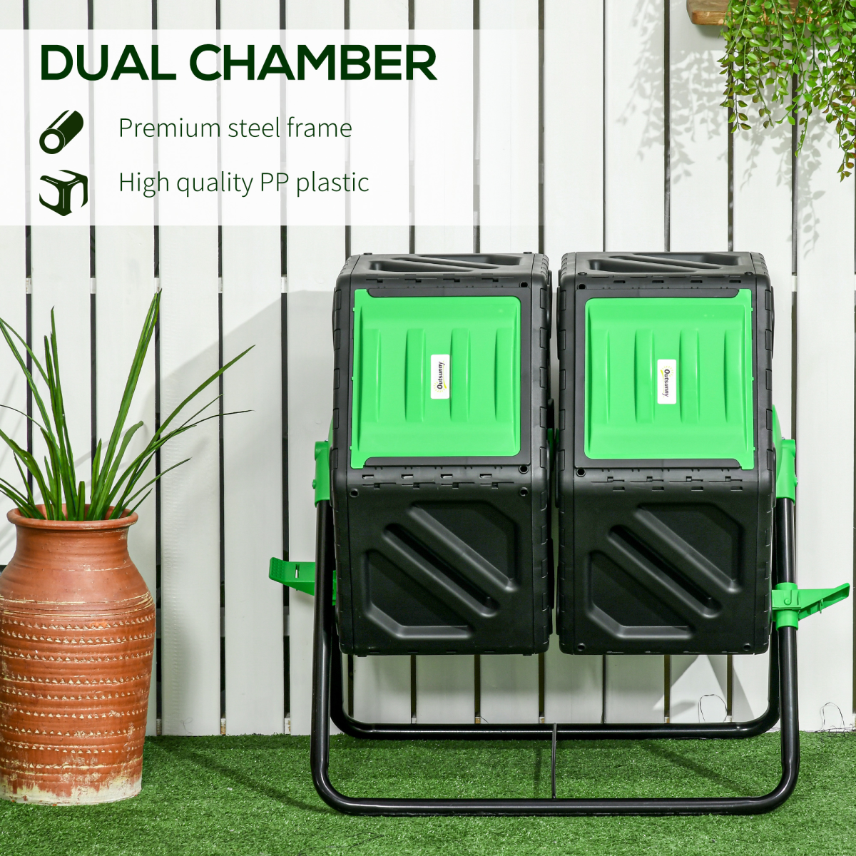 Outsunny 130L Compost Bin Dual Chamber Rotating Composter w/ Ventilation Holes - Image 8