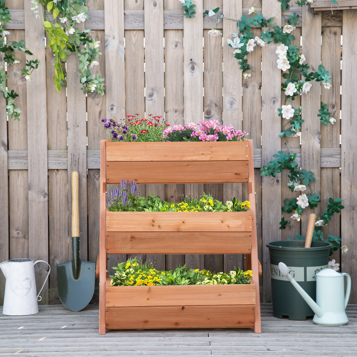 Outsunny 3 Tier Raised Garden Bed Wooden Elevated Planter Box Kit, Brown - Image 8