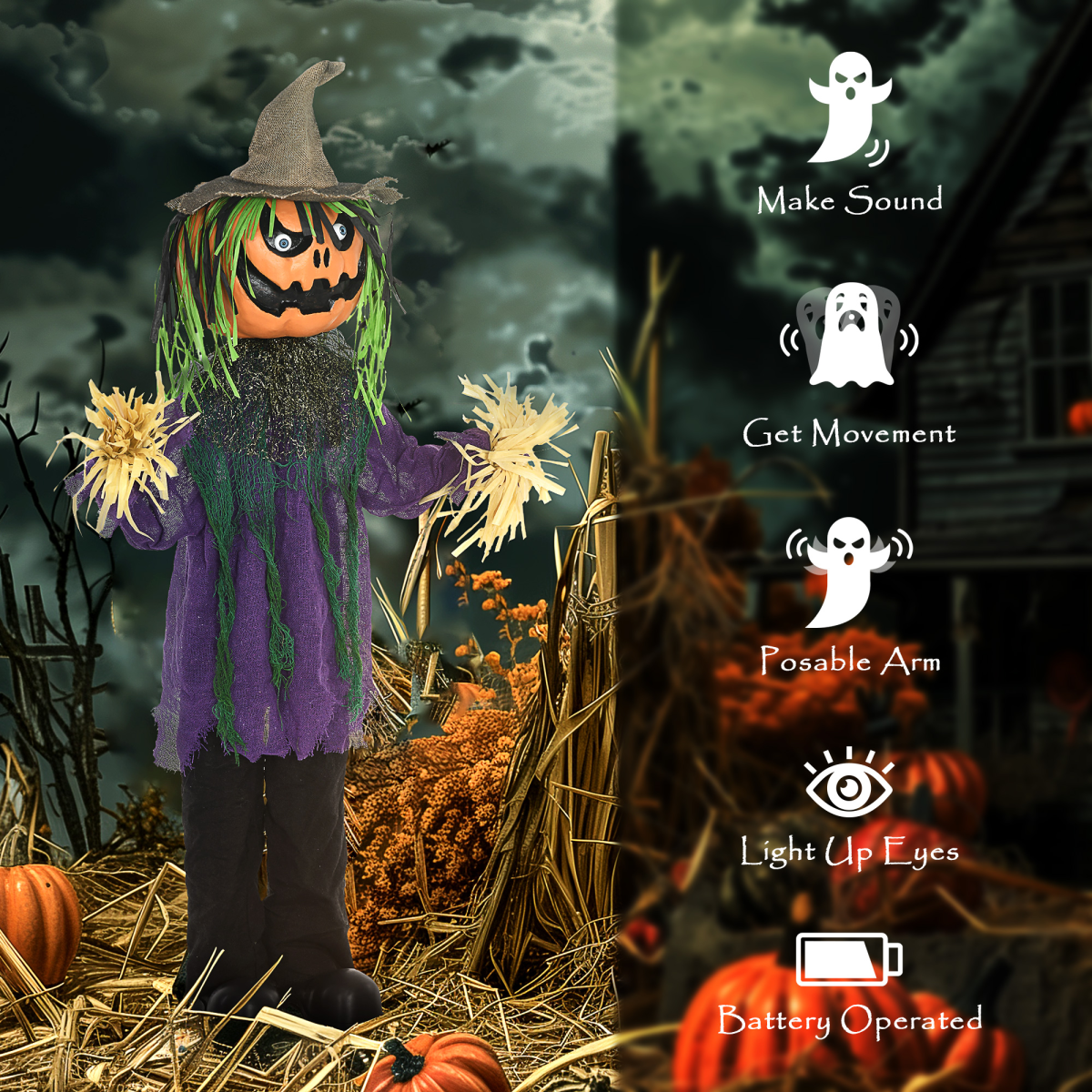 Pumpkin Halloween Animatronic Prop for Indoor Outdoor Decoration - Image 8
