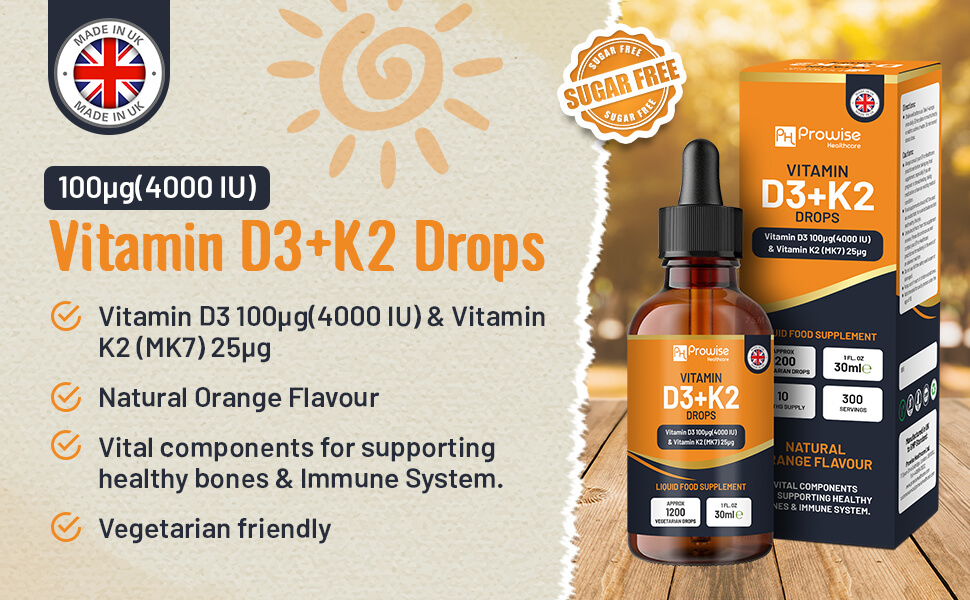 Vitamin D3 4000iu + K2 MK7 25µg Orange Liquid Drops I High Strength 30ml Bottle - Image 2