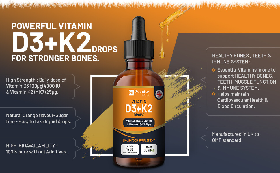 Vitamin D3 4000iu + K2 MK7 25µg Orange Liquid Drops I High Strength 30ml Bottle - Image 3