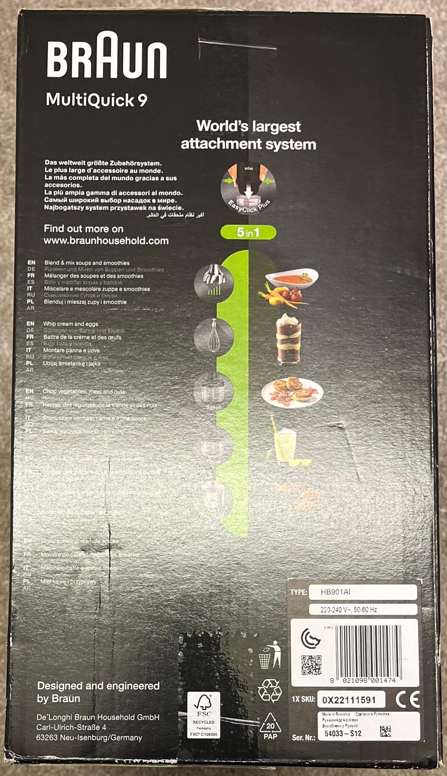 Braun MultiQuick 9 Hand Blender Variable Speed ActiveBlade Mixer Chopper New - Image 5