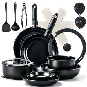 23-piece aluminum cookware set (7 pots, 2 lids, detachable handles)