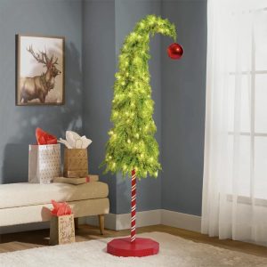 6ft Whimsical Christmas Tree with 150 LED Lights Lime Green Grinch Inspired Grumble Tree