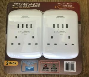Twin Socket Adaptors With 4x USB Chargers - rz135