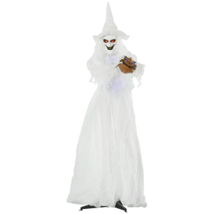 72 Inch Halloween White Witch Holding Pumpkin Skeleton Ghost Motion Lighted Up