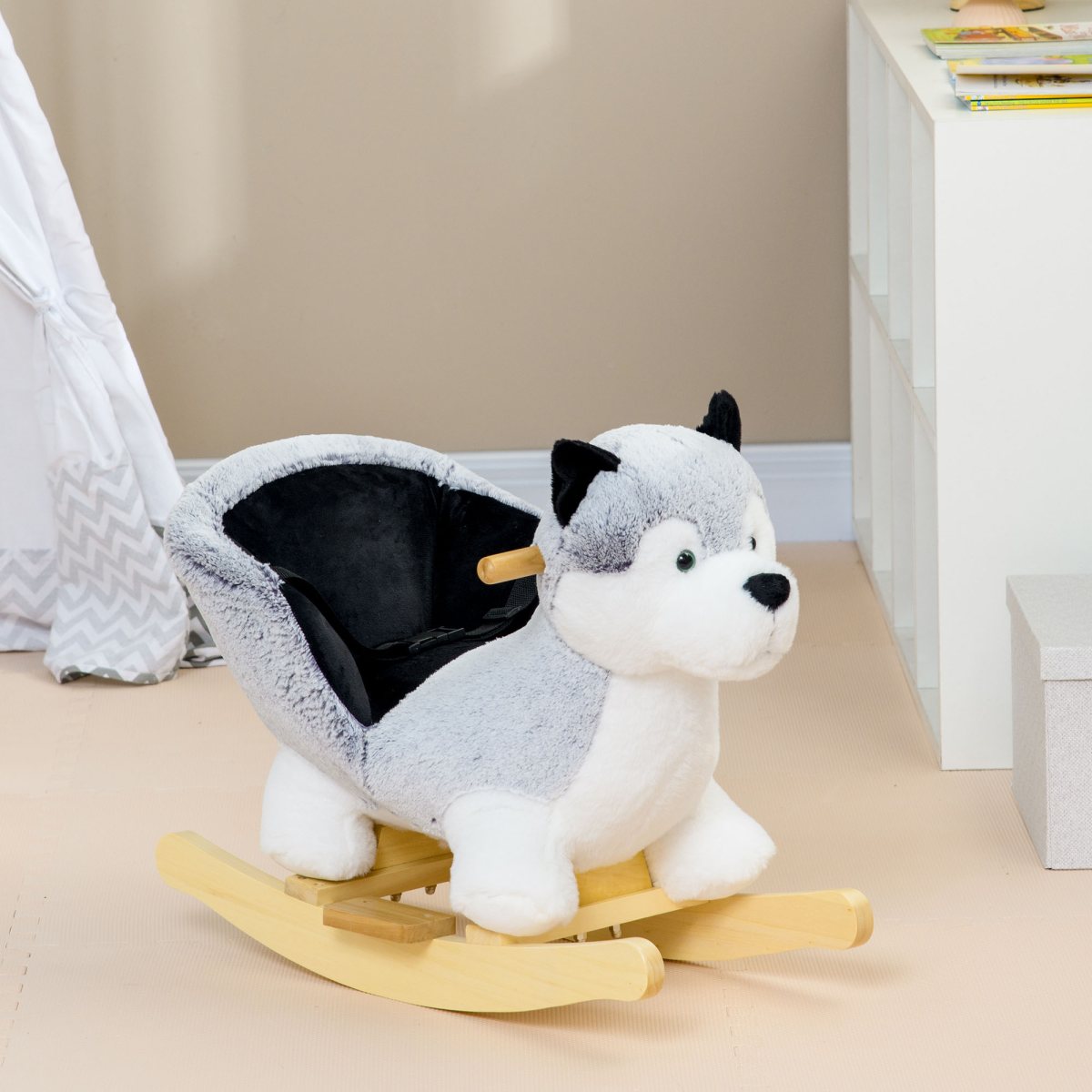 Husky-Shaped Baby Rocking Horse with Seatbelt, for Ages 18-36 Months - Image 2