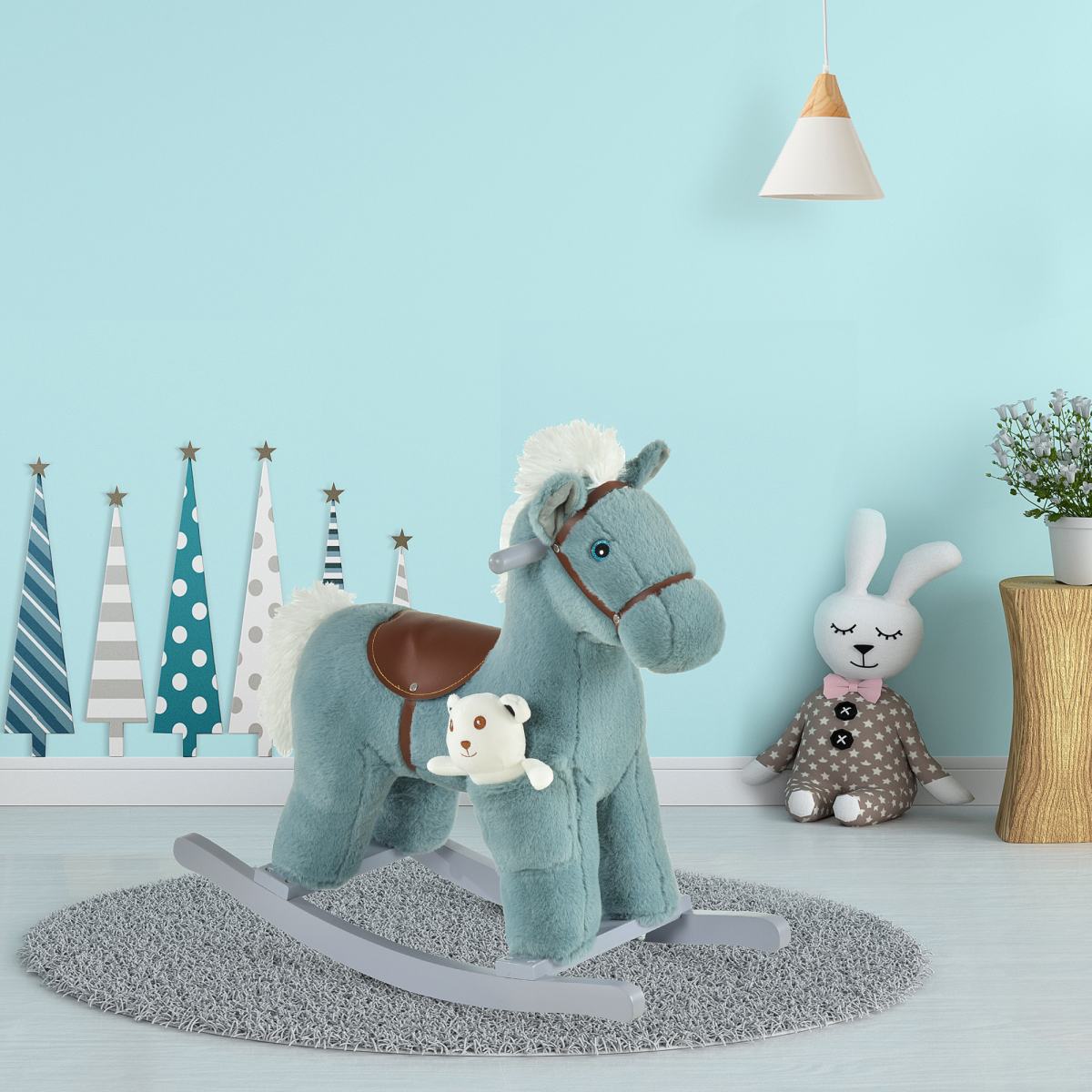Kids Plush Ride-On Rocking Horse with Plush Toy Sound Handle Grip - Image 2