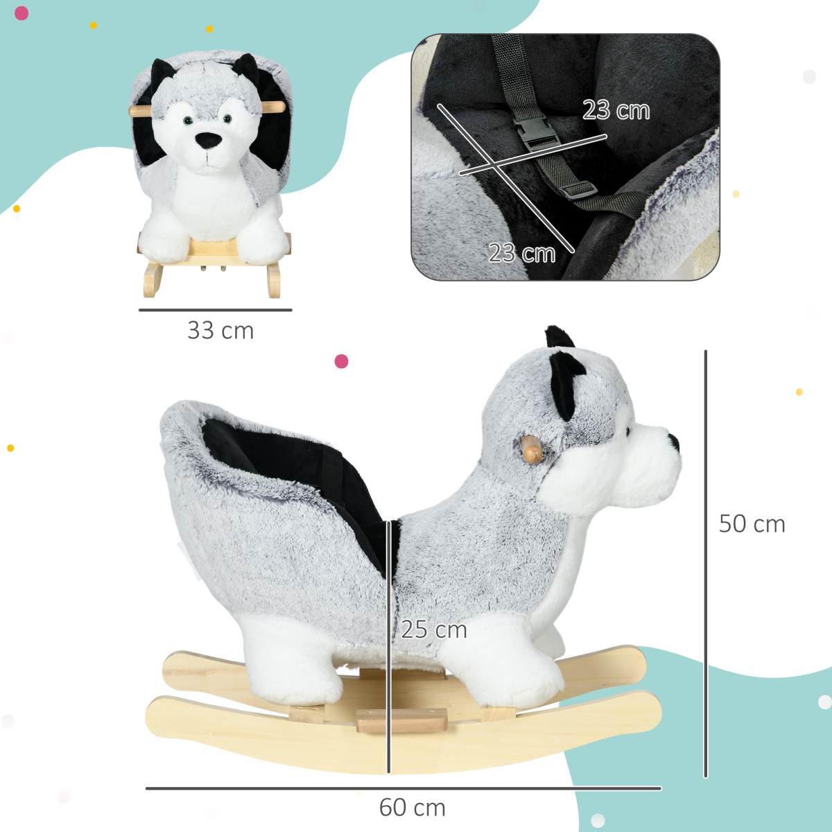 Husky-Shaped Baby Rocking Horse with Seatbelt, for Ages 18-36 Months - Image 3