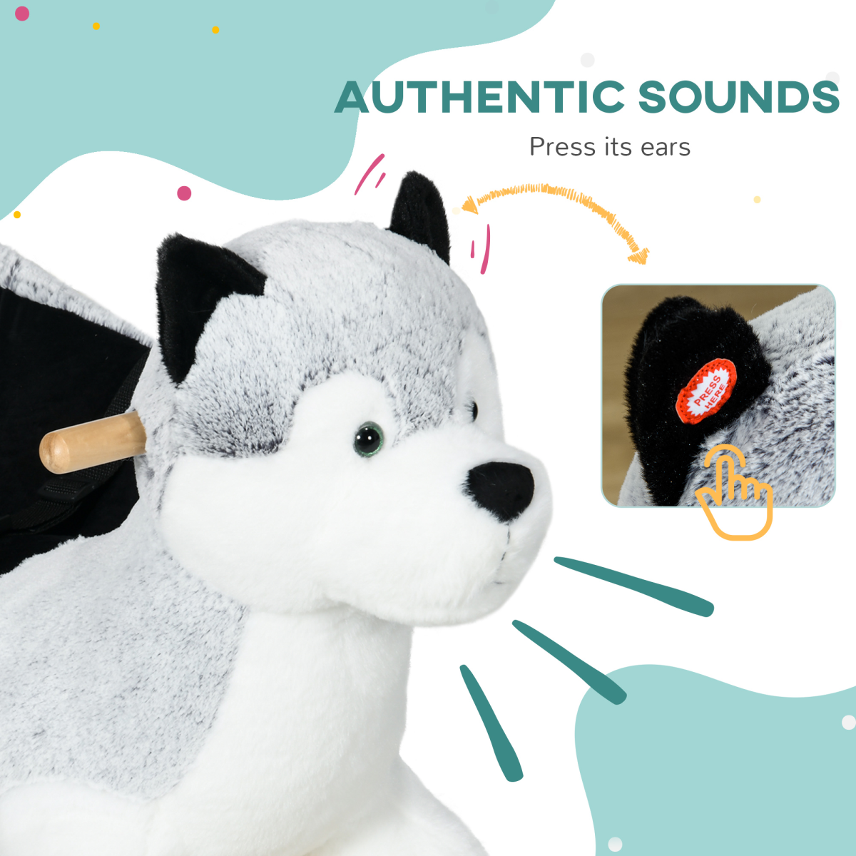 Husky-Shaped Baby Rocking Horse with Seatbelt, for Ages 18-36 Months - Image 4
