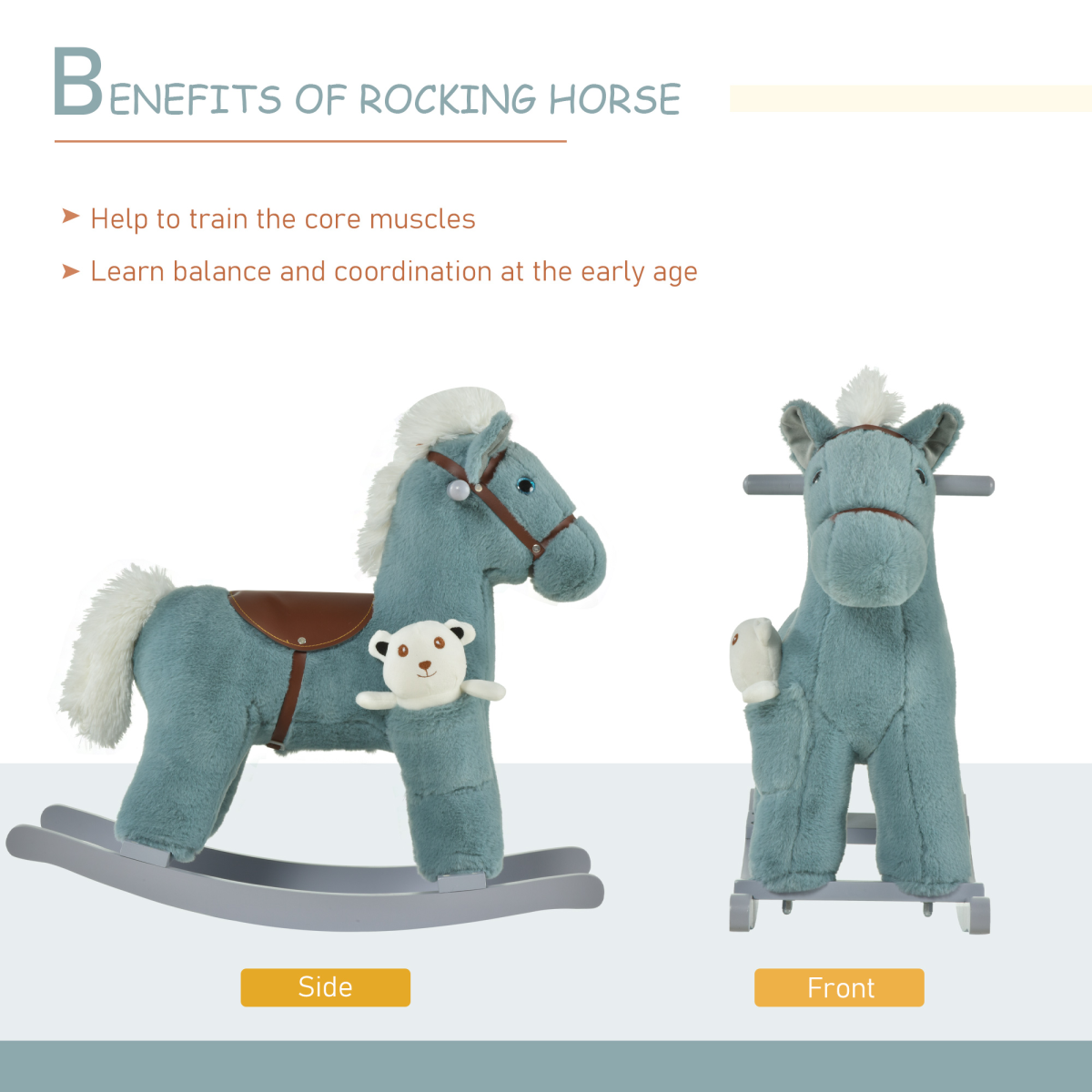 Kids Plush Ride-On Rocking Horse with Plush Toy Sound Handle Grip - Image 5