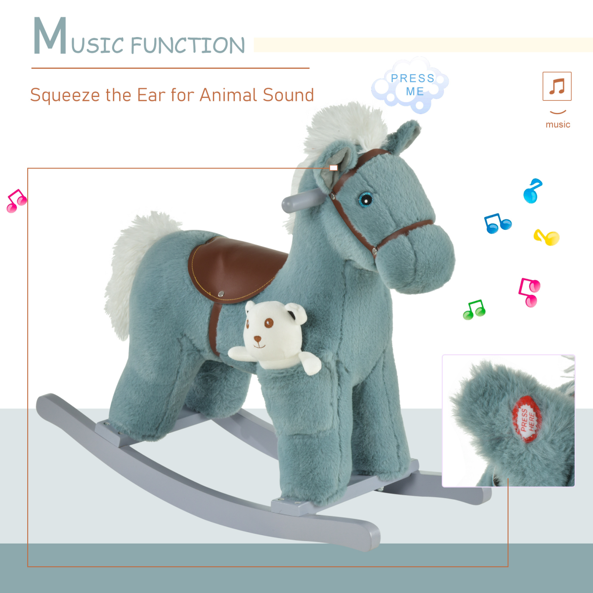Kids Plush Ride-On Rocking Horse with Plush Toy Sound Handle Grip - Image 6