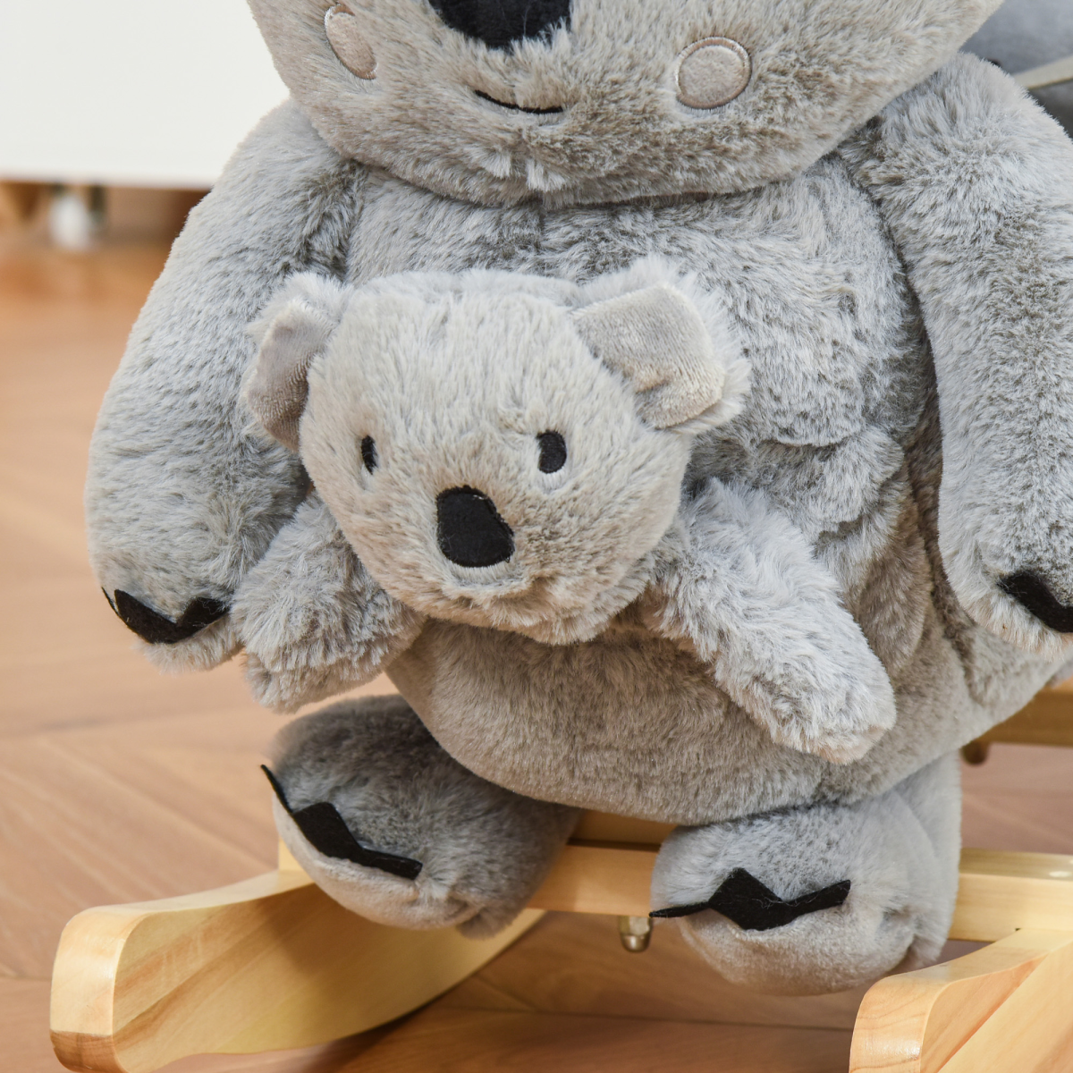 Kids Plush Ride-On Rocking Horse Koala-shaped Toy w/ Gloved Doll Grey - Image 7