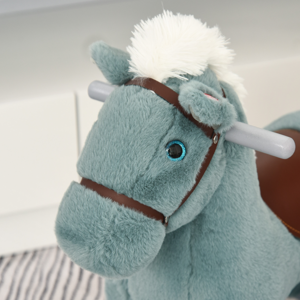 Kids Plush Ride-On Rocking Horse with Plush Toy Sound Handle Grip - Image 7