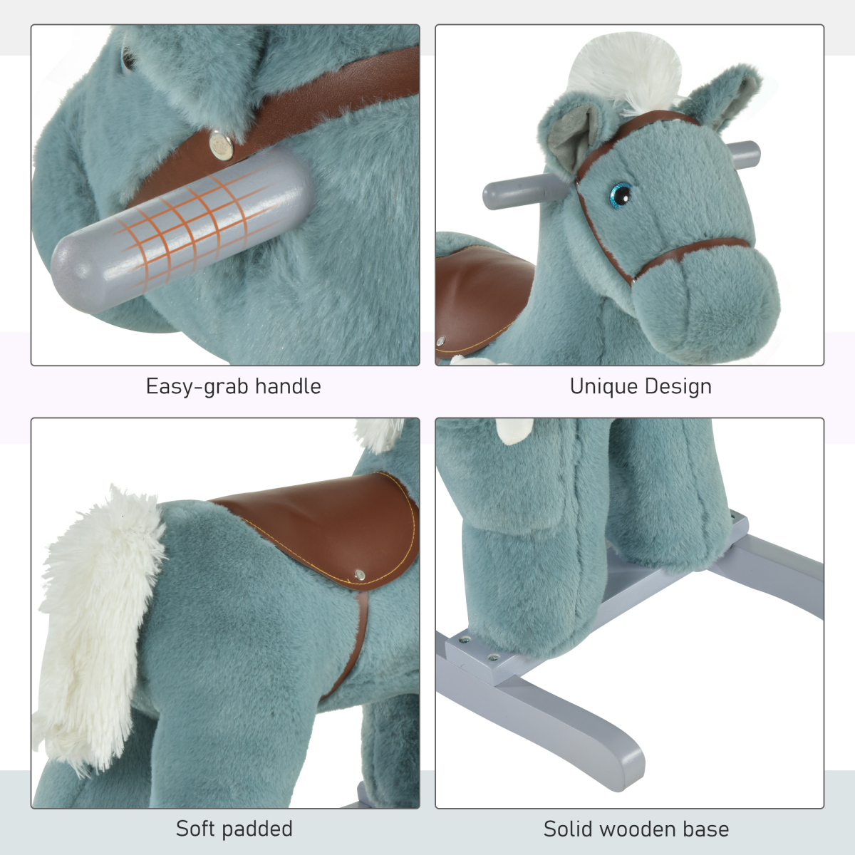 Kids Plush Ride-On Rocking Horse with Plush Toy Sound Handle Grip - Image 8