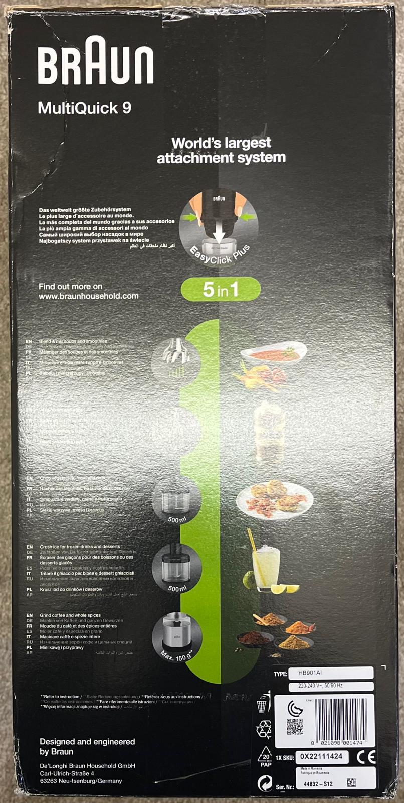 Braun MQ 9138XI MultiQuick 9 Hand Blender Variable Speed Mixer Chopper New - Image 6