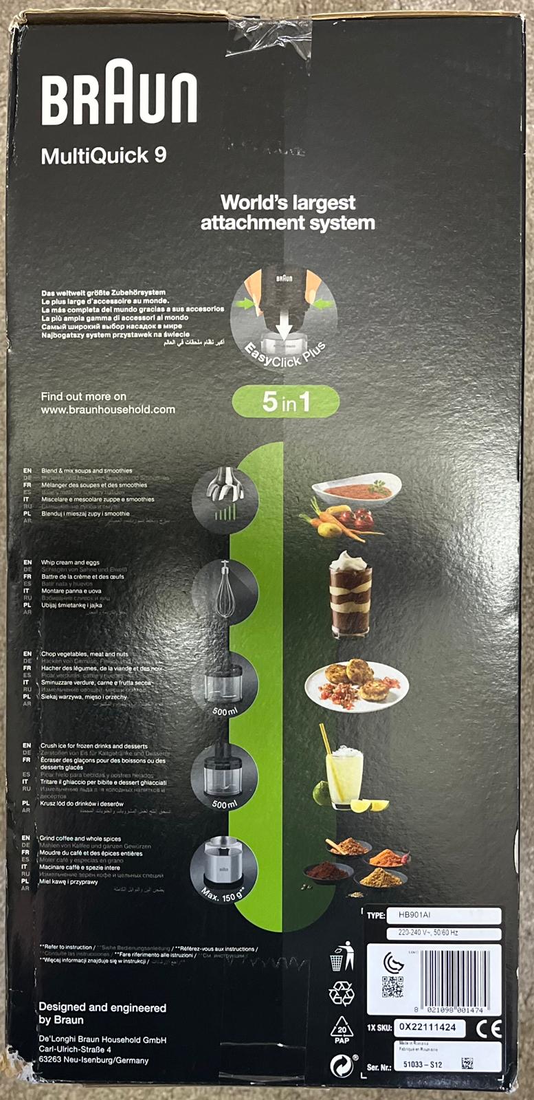 Braun MultiQuick 9 Hand Blender Variable Speed ActiveBlade Mixer Chopper - Image 4