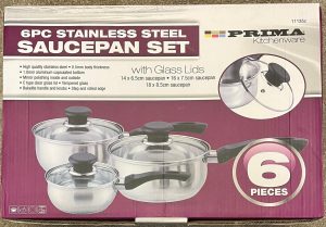 Prima 6 Piece Stainless Steel Saucepan Set Cookware Pots With Glass Lids New