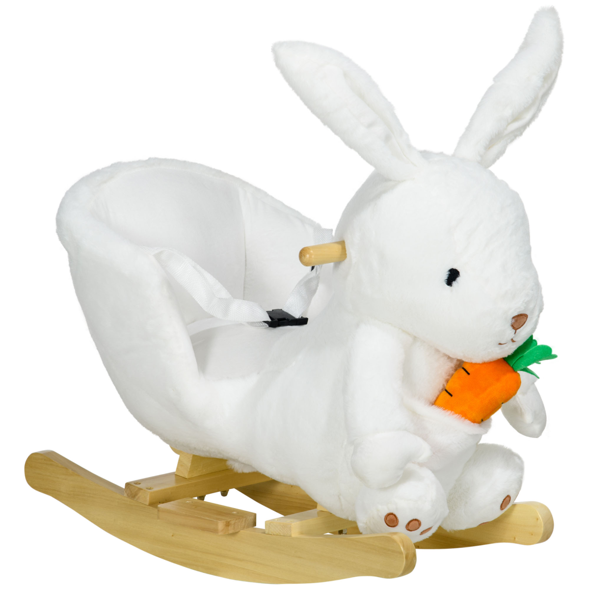 Kids Rabbit Rocking Horse w/ Sounds & Seatbelt, Plush, White, 40kg